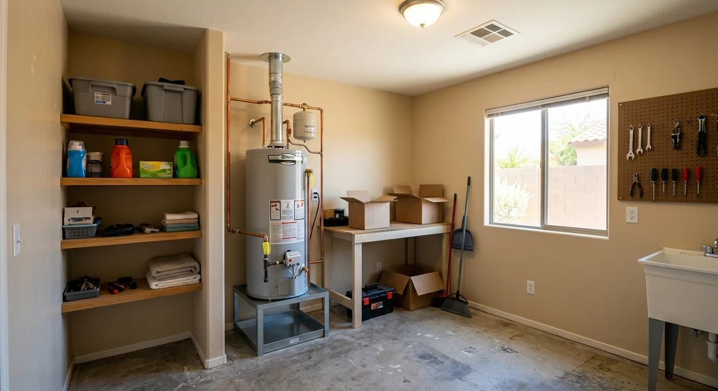 licensed plumber diagnosing a gas water heater in a Surprise, AZ home